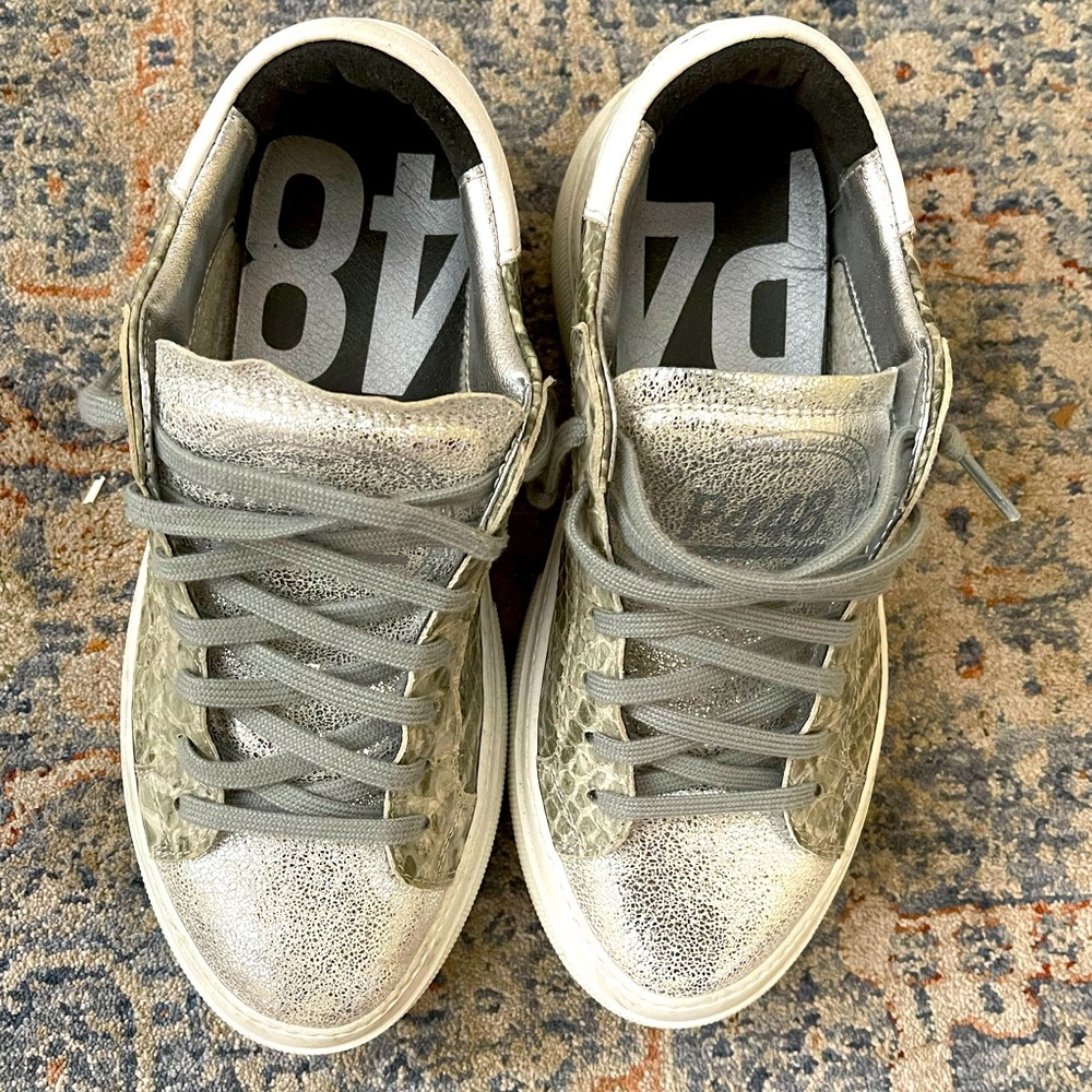 P448 Snake skin and metallic platform sneakers